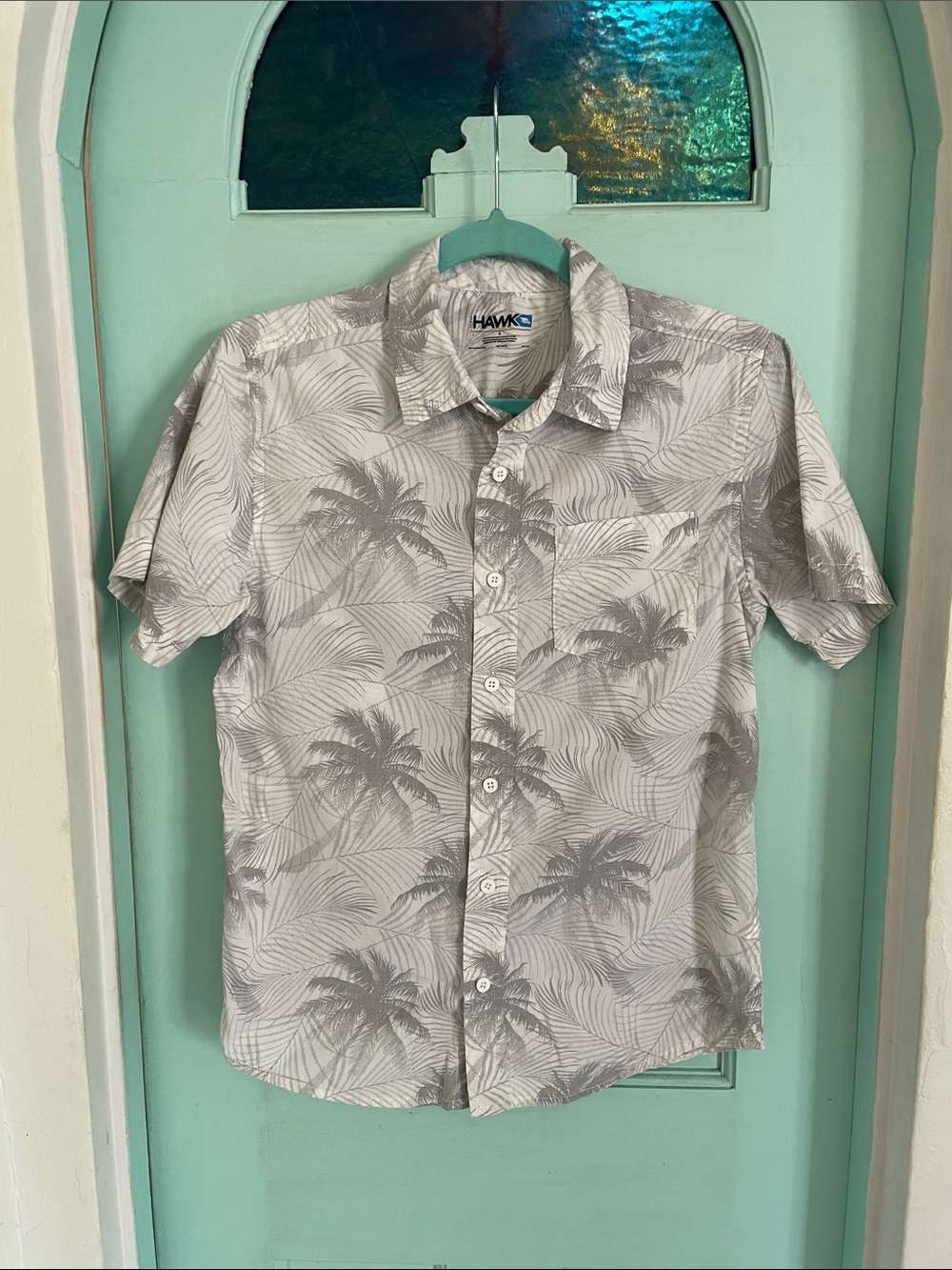 Tony Hawk Gray Palm Print Short-Sleeve Button-Down Shirt